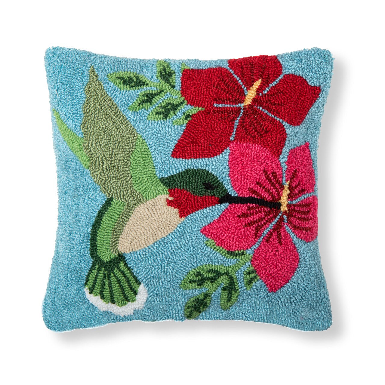 Humming Bird Floral Flowers Spring Theme Hooked Accent Throw Pillow, 16" x 16"